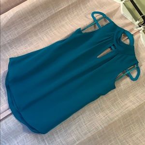 Teal WHBM Silk Blouse with Keyhole